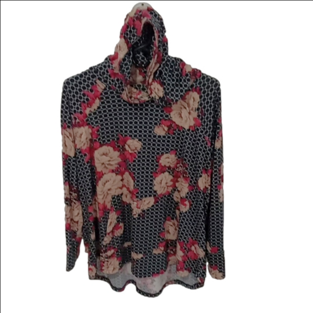 (220) LULAROE, HIGH LOW HEMLINE FLORAL LIGHTWEIGHT HOODIE SIZE XL